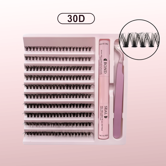 Lash Extension Kit – 200 PCS Lash Clusters with Bond & Seal + Tweezer