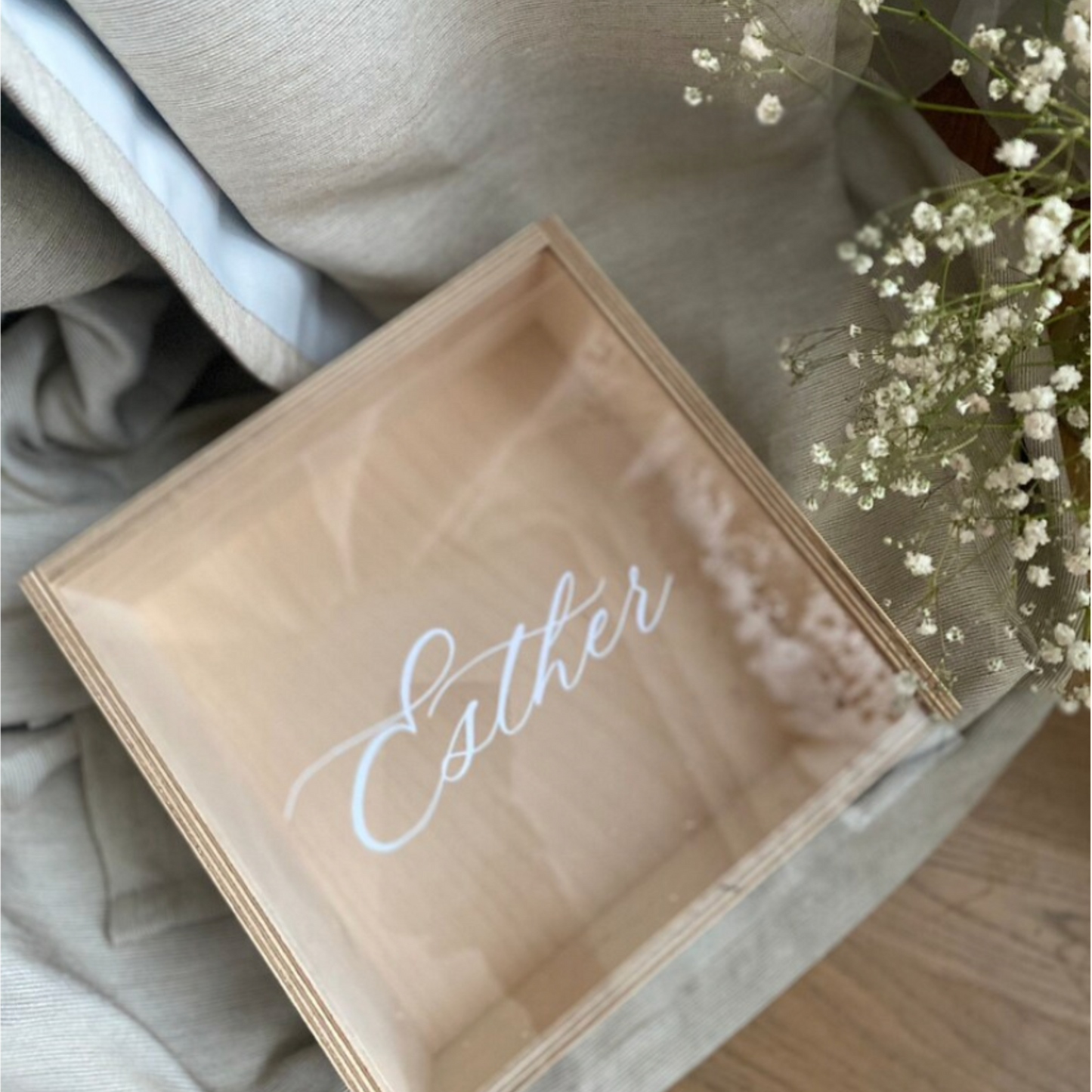 Custom Name Wooden Box with Sliding Acrylic Lid