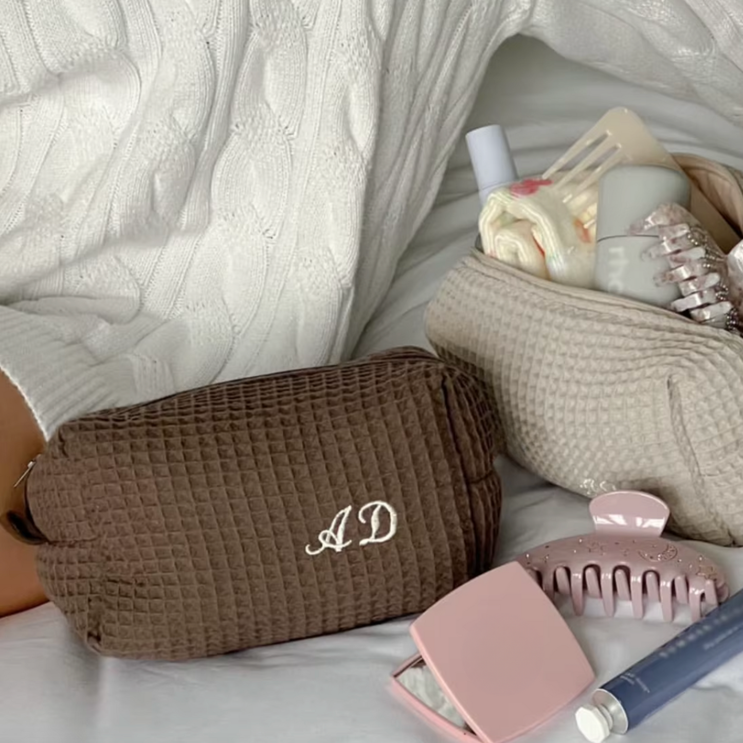 Custom Embroidered Waffle Makeup Bag