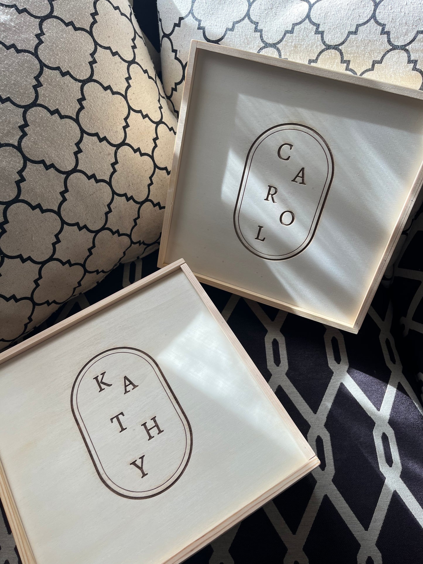 Custom Wooden Box with Name & Oval Engravings